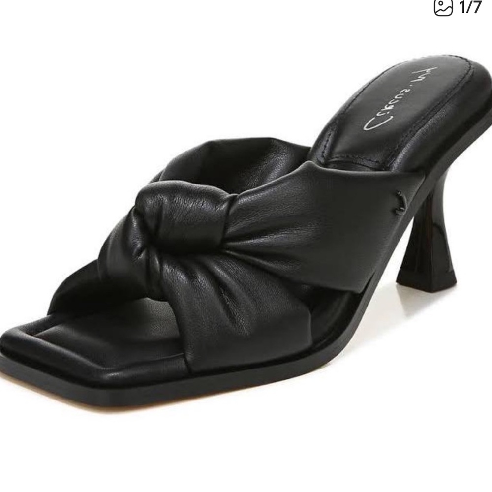 Circus by Sam Edelman Black Knotted Leather Mule Heels
